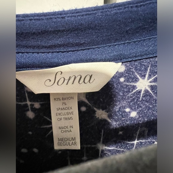 2 Pc PJ Set ❄️SOMA Dk Blue, Long Sleeve Shirt & White & Blue Snowflake Pants - Picture 3 of 9